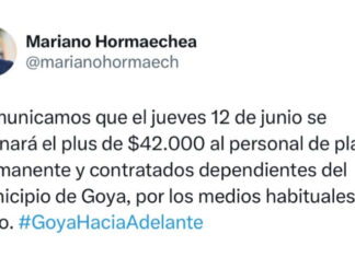 Municipalidad Goya efectivizará este Jueves el pago del Plus de 42 mil pesos