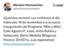 El Intendente invita a una nueva inauguración de obra del “Mita y Mita”