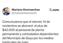El Municipio de Goya abonará este Viernes el Plus de $42.000 a empleados municipales