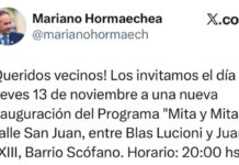 El Intendente invita a una nueva inauguración del Programa “Mita y Mita”