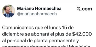 Lunes 15 de Diciembre, la Municipalidad de Goya abonará el Plus de $42.000