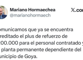 Municipio de Goya acreditó el plus refuerzo de $200.000