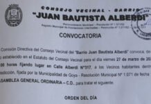 Convocan a Asamblea General Ordinaria Barrio Juan Bautista Alberdi