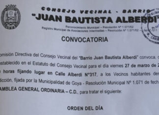 Convocan a Asamblea General Ordinaria Barrio Juan Bautista Alberdi