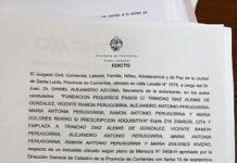 Edicto: Fundacion pequeños pasos c/ Trinidad Diaz Alemis de Gonzalez, Vicente r. Perugorria.