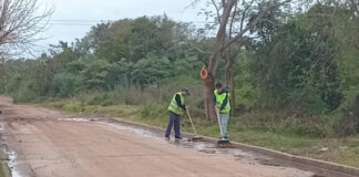 Trabajo de limpieza y barrido en el Barrio Costa del Paraná