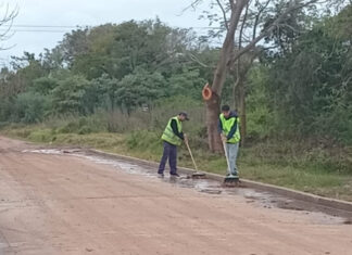 Trabajo de limpieza y barrido en el Barrio Costa del Paraná