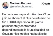 Anuncian el pago de Plus de Refuerzo Municipal