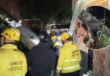 Por el fuerte viento voló el techo a la casa del vecino y terminó en derrumbe